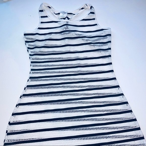 Swim CoverUp - Alexa & Stella Crochet Black White Striped CoverUp Size Medium - Picture 4 of 6